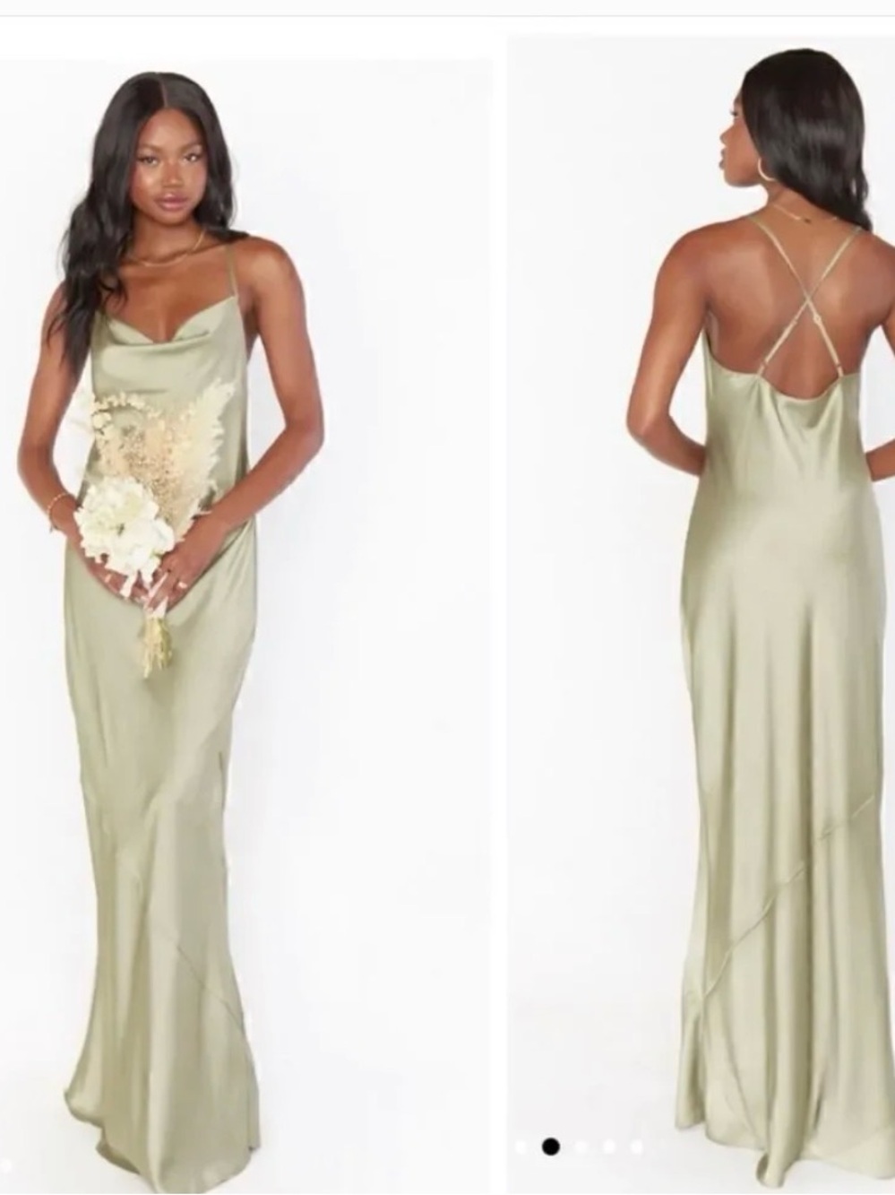 Show Me Your MuMu Sage Green Satin Cowl Backless Slip Dress